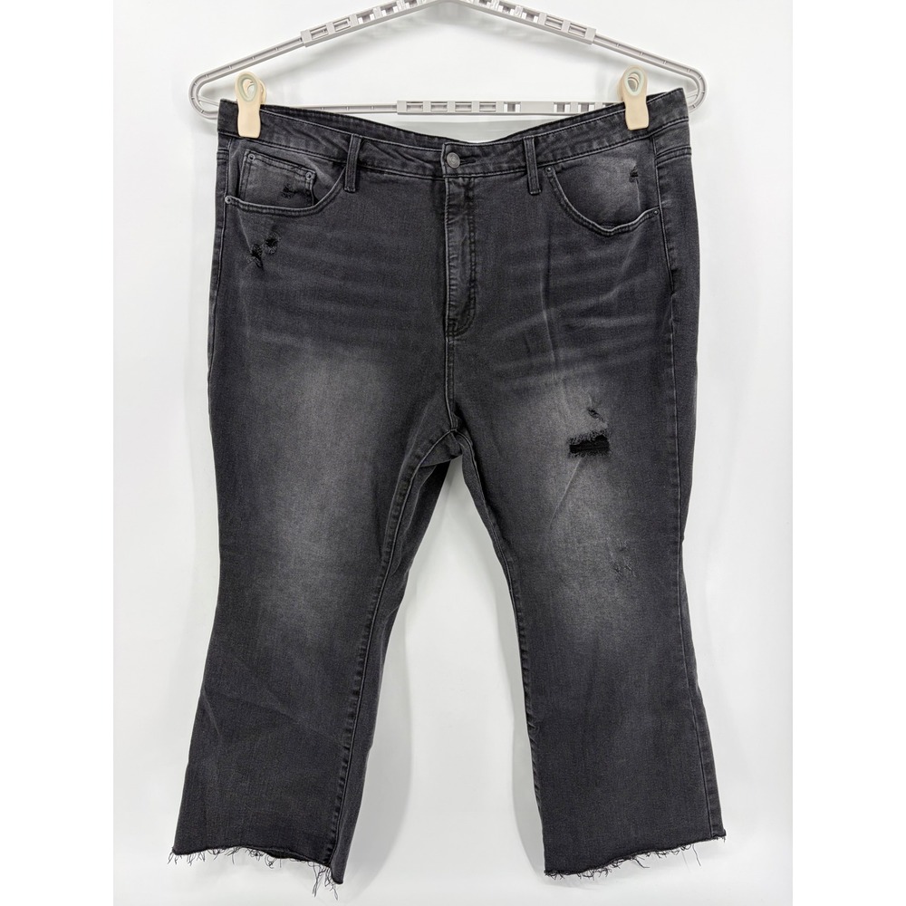 Terra & Sky Womens Black Cropped Distressed Flare Jeans Size 24W